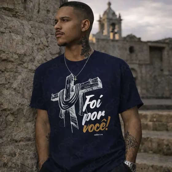 Camiseta Cristã João Estilo Elegante Foi Por Você Básica Gola Redonda Confortável Cristão Moderno