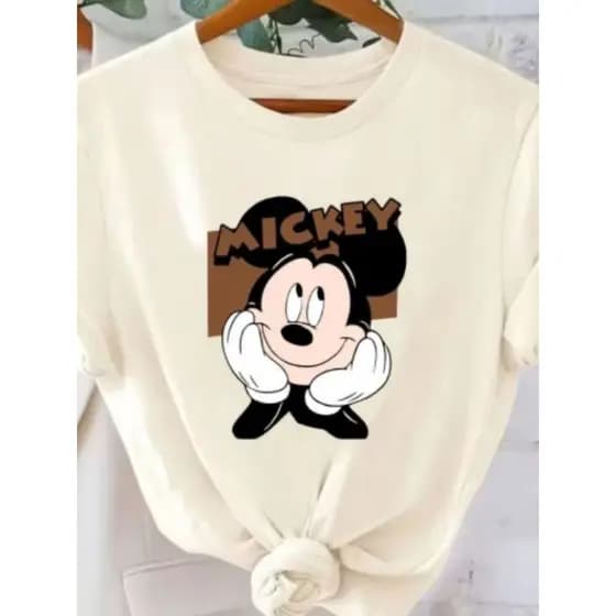 Camisa Camiseta Feminina 100 % Algodão Básica T-Shirt Estampada Mickey Mouse Envio Imediato