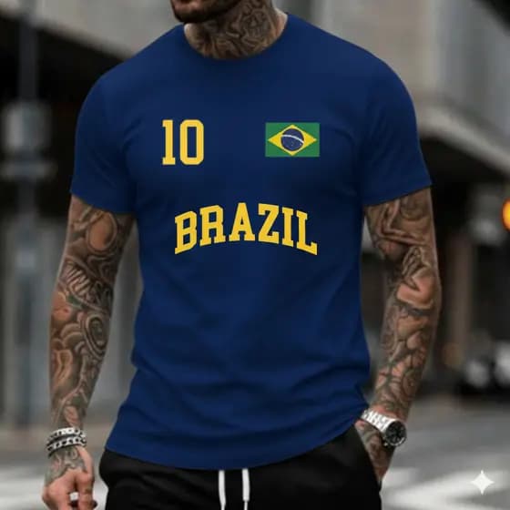 Camisa Camiseta Básica 100% Algodão Bandeira do Brasil Varias Cores Casual Para Copa do Mundo