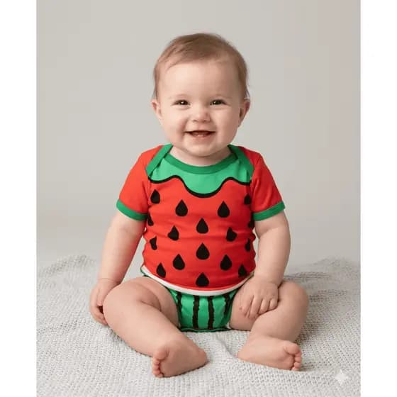 Body Bebê Melancia com Touca - Look de Mesversario Frutinha para Bebês, Tamanhos RN ao G