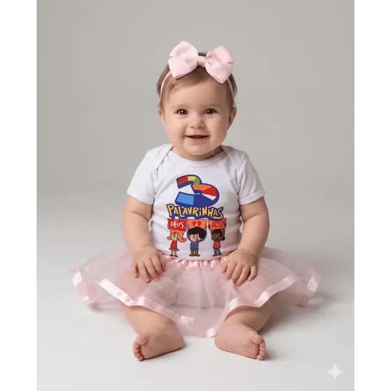 Body bebê Mêsversario Temático "3 Palavrinhas" – Look Suedine 100% Algodão - Linha Premium Promoção
