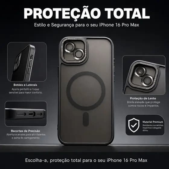 Capa Magsafe Fosca Translúcida iPhone 11–16 Pro Max, Proteção 360°, Anti Impacto, Ultra Fina – Cinza e Azul