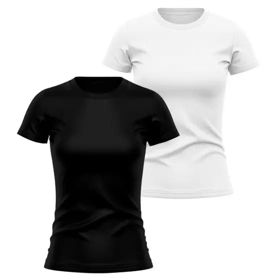 KIT 2 Camiseta Feminina Manga Curta 100% Poliéster