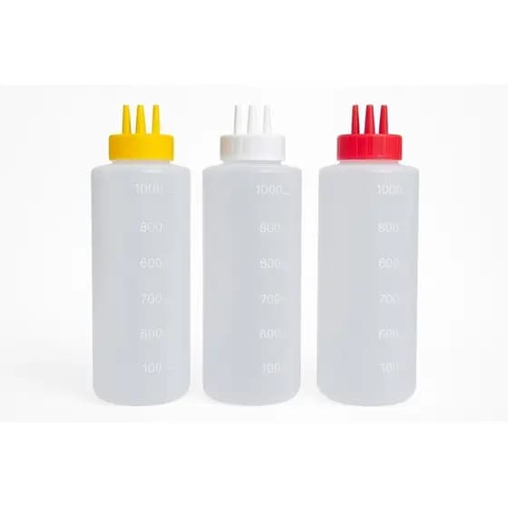 Kit 3 Bisnagas 3 Bicos 1 Litro Molhos Profissional Graduada Ketchup Mostarda Maionese