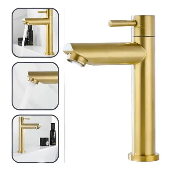Torneira Banheiro Baixa Bancada Aço Inox Lavabo Dourado