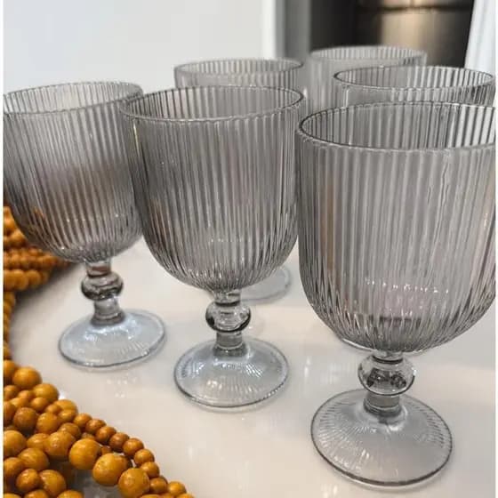 Jogo 6 Taças De Vidro Canelado Luxo 380Ml