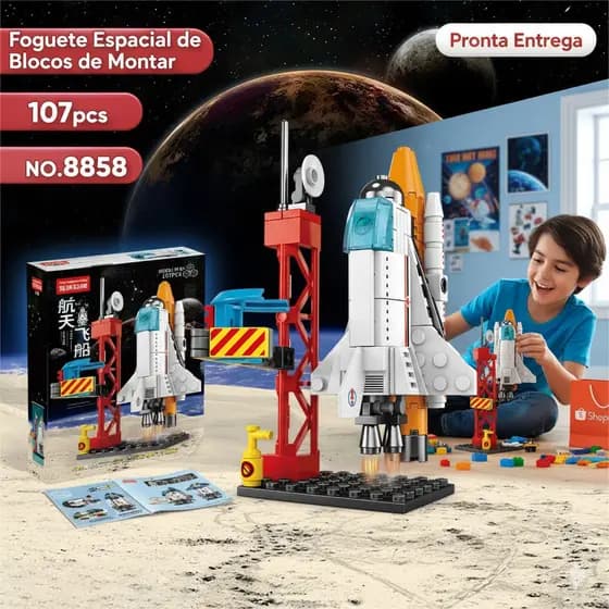 Blocos de Montar Mini Foguete Espacial Brinquedo Educativo Presente Criança Menino e Menina