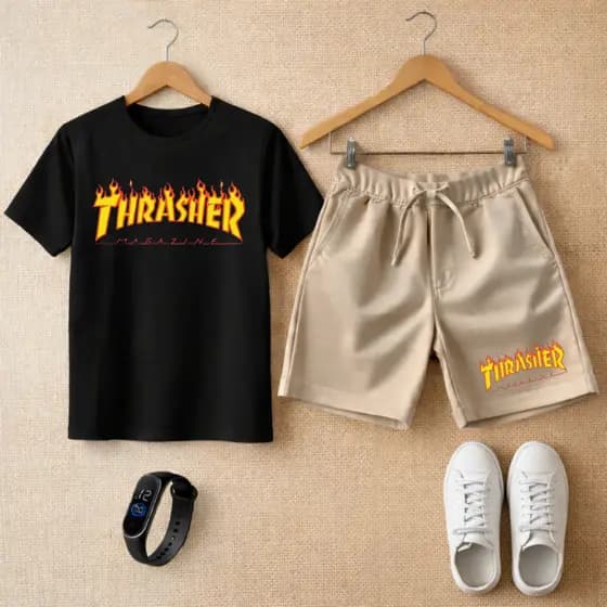 Conjunto Camiseta Menino e Bermuda Premium Estilo Verão com Relógio