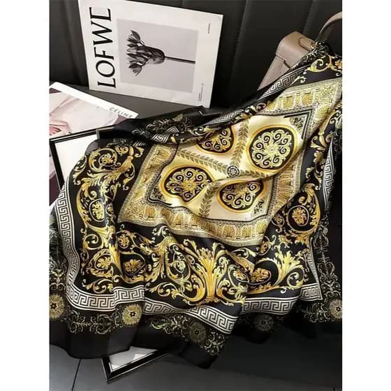 Lenço de seda fina 90x180, estampa paisley, textura acetinada, imitação de cetim, proteção solar, à prova de vento.