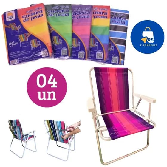 Kit 04 un Capa Refil para Cadeira de Praia forro Lona Estampada Fácil de Trocar - ESCOLHA A COR - O KIT MAIS BARATO