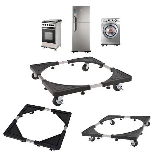 **Título:** Suporte Ajustável Inox p/ Geladeira Lavadora Fogão c/ 4 Rodízios 30x50cm