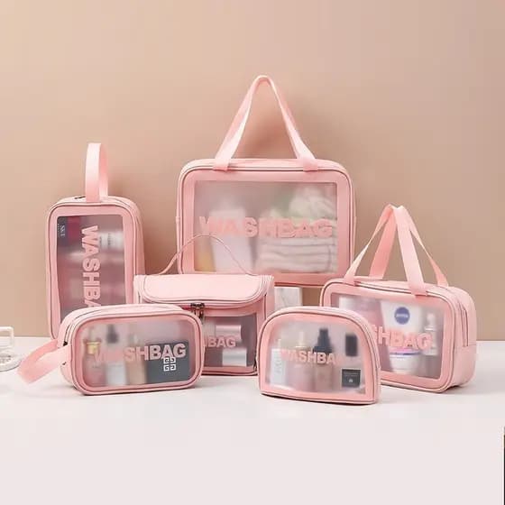 Título: Necessaire Maquiagem Kit 3 Transparente Impermeável Organizador Viagem Cosmético Lavável