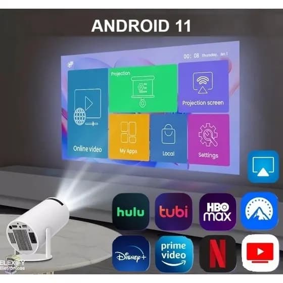 Projetor HY300 LED Smart Portátil Android 4K Full HD Wi-Fi Bluetooth Mini Projetor para Celular Casa Cinema Controle Cab