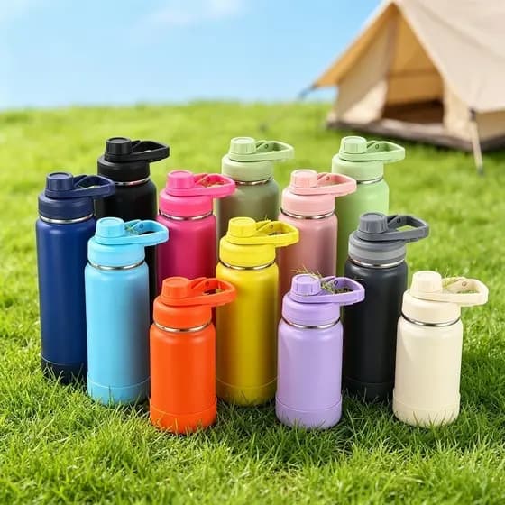Garrafa Térmica Inox Esportiva Com proteção de Silicone Quente & Frio Com Isolamento Alça 1000ml/800ml/600ml/350ml