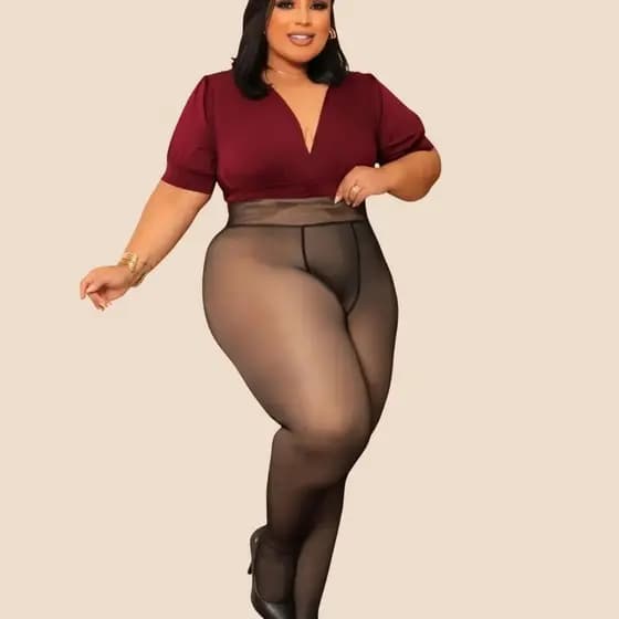 Meia Calça De Lã Térmica Translúcida Pelúcia Forrada Plus