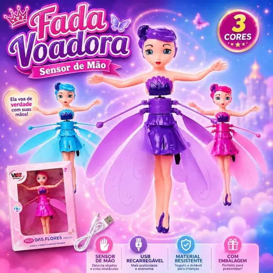 Boneca Fada Voadora Com Sensor De Movimento - Brinquedo Infantil Fadinha Mágica E Encantada