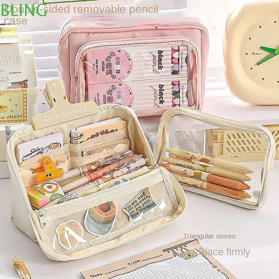 Lápis BLING , Bolsa De Caneta Removível De Grande Capacidade Armazenamento De Papelaria Com Divisória De Bolso
