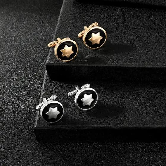 Punhos De Camisa Redondos Hexagonais Masculinos Europeus E Americanos Em Forma De Estrela Preto Branco