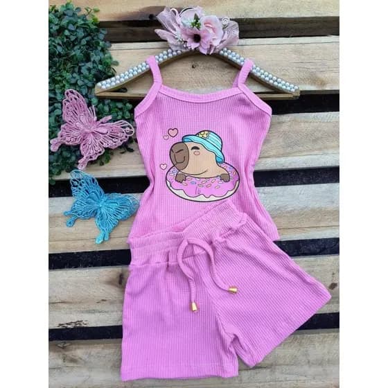conjunto infantil menina short e regata moda verão