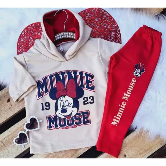 Conjunto menina Blusa com capuz e Calça legging Minnie Lançamento