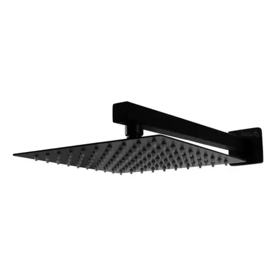 Chuveiro Quadrado Preto 20x20cm Slim Inox + Braço 38cm