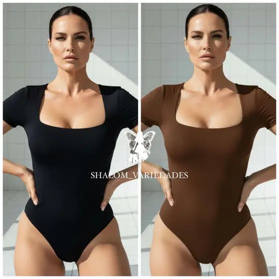 Kit 2 Body Feminino Manga Curta Body Decote Quadrado Suplex Premium Forro Duplo no Seio Caimento Perfeito Confortável