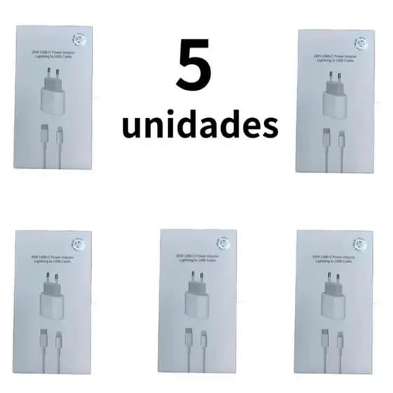 Kit 5 10 e 20 pcs Carregador iPhone Turbo 20W Fonte + Cabo USB-C Lightning/25w fonte+cabo Tipo-C
