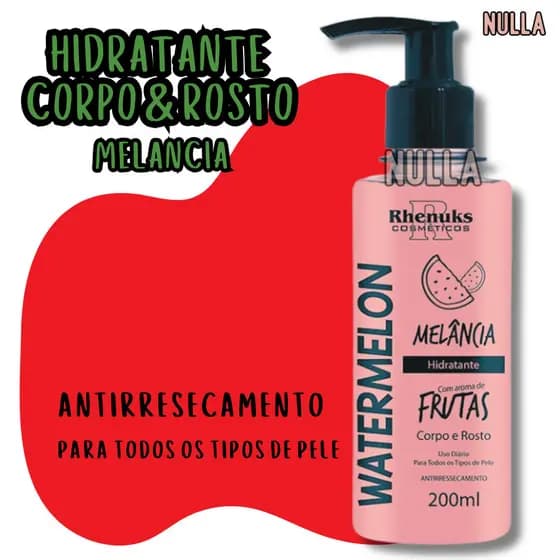 HIDRATANTE MELANCIA antirressecamento para corpo e rosto 200 ml - creme Facial e Corporal Rhenuks