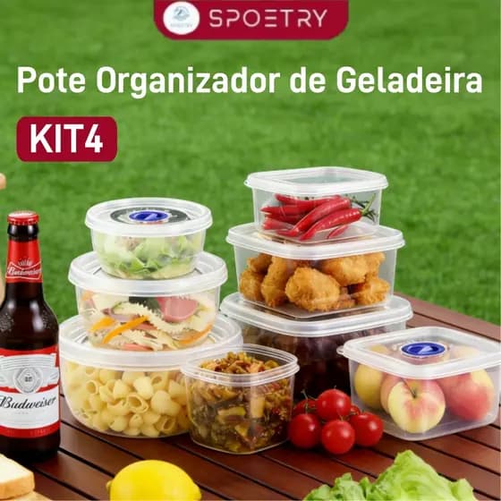 Kit4 Pote Organizador de Geladeira com BPA FREE - Alimentos organizadores de congelador Transparente Organizador