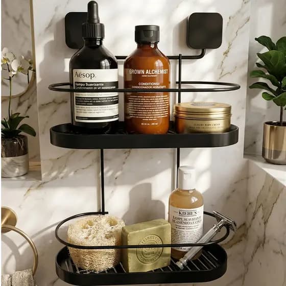 Porta Shampoo Duplo de Parede Preto Metaltru Sem Furo