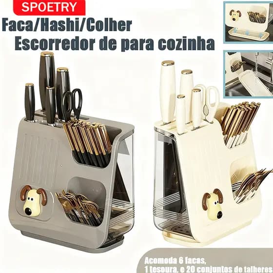 Nova Caixa Multifuncional Para Guardar Facas Com Escorredor De Talheres Para Bancadas De Cozinha