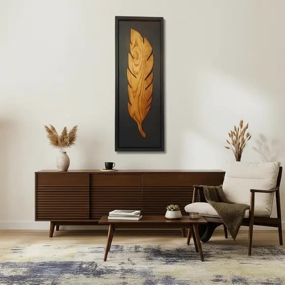 Quadro Pena Madeira Maciça 98x35 Moldura Preta Decoração de Parede Sala Casa Praia Moderno Rústico Elegante
