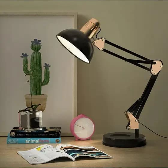 Luminária Pixar Articulada Com Garra 40w Bivolt Abajur Cúpula Preto Estrutura Preto