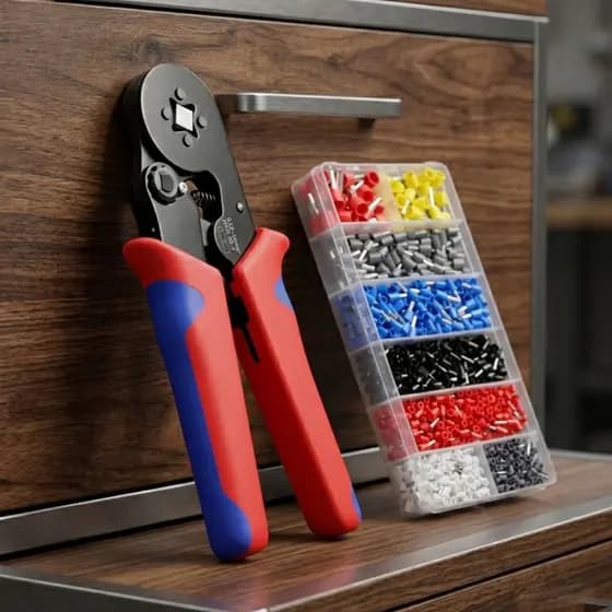 Kits Alicate Crimpar 0,25 Até 10mm² Crimpador Ajustável de Segurança Com e Sem 1200 Terminais Ilhós