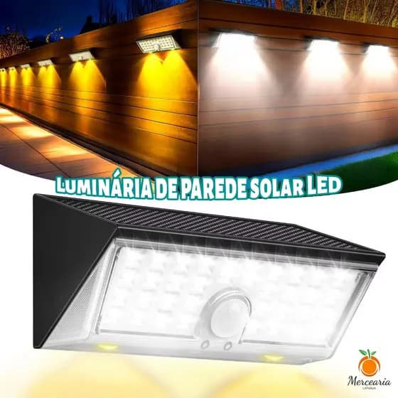 Luminária de parede solar, luz de segurança externa, com sensor de movimento, 4 modos, à prova d'água.