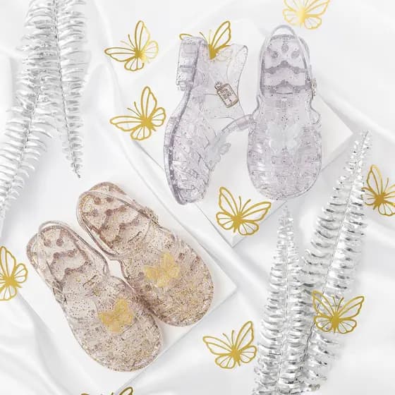 Sandália Aranha Infantil Baby Menina Delicada Borboleta Dourada Glitter Meigo Brilho Fofo Promoção