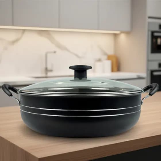 Panela Antiaderente com Tampa de Vidro 30cm WOK Alça Caçarola Silver Lines Premium