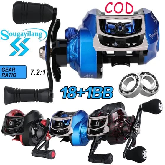 💪Sougayilang 🎣 Carretilha de Pesca Azul 18+1BB 7.2:1 Alta Velocidade Freio Magnético Sem Backlash Para Grandes Peixes