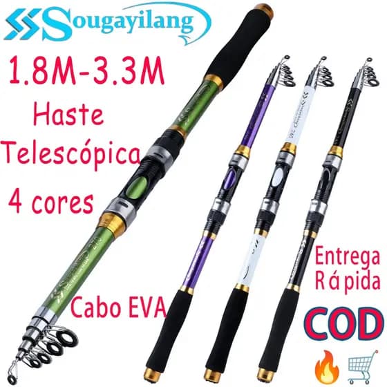 Sougayilang🎣Vara de Pesca Telescópica Portátil - Vara de Viagem em Fibra de Vidro com Punho EVA Vara de Arremesso Rod
