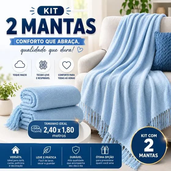 Kit Com 2 Mantas 2,40 x 1,80 Decorativas para Sofá Grande – Conforto, Estilo, Charme e Sofisticação em Dobro