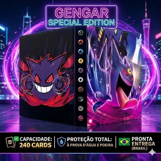 Álbum Pokémon Gengar Porta Cartas TCG 240 Cards Pasta Colecionador Pronta Entrega