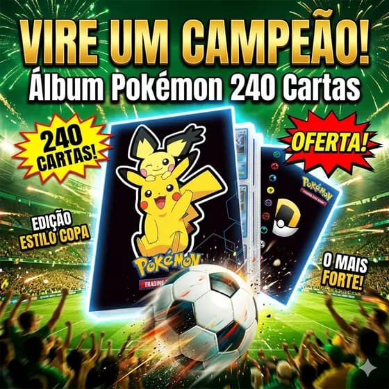 Álbum de Cartas Pokémon 240 Espaços - Edição Especial Estilo Copa do Mundo - Pasta de Proteção Premium Pikachu Black