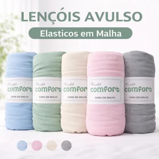 lençol Adulto Avulso Solteiro, Casal, Queen e King com Elástico, 100% Algodão em Malha Macia