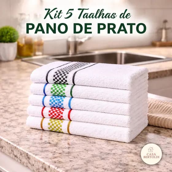 Kit 5 Toalhas de Louças Panos Pratos Limpeza Grande Algodão Felpuda Algodão Multiuso Cozinha 45x70cm