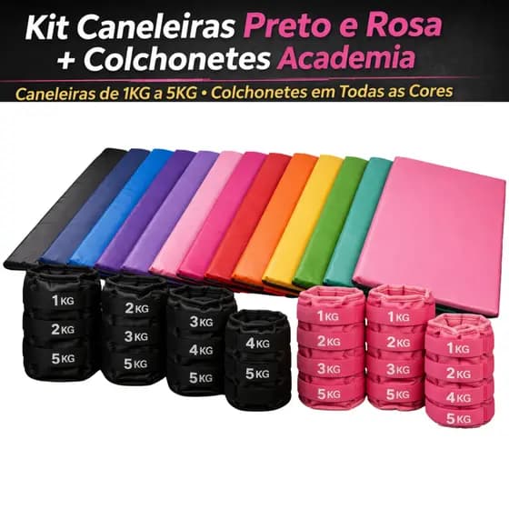 Par e Unidades Caneleiras Preto e Rosa + Colchonetes Diversas Cores – Kit Completo Colchonete + Caneleira - Promoção!