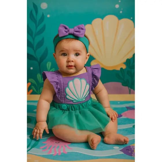 ROMPER SEREIA ARIEL MESVERSÁRIO PEQUENA SEREIA, ARIEL, FESTA DE MÊS INFANTIL, ROUPA DE BEBÊ FANTASIA BODY TEMÁTICO