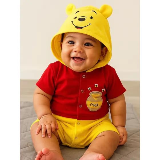 Fantasia Nemo Pooh Macacão Romper Peixinho Fundo do Mar Ursinho Bebê Mesversário Festa Infantil, Roupa de Bebe Temática