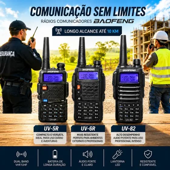 FUSHANG Rádio Comunicador Walkie Talkie Baofeng UV-5R UV-6R UV-82 Longo Alcance Até 10 Km