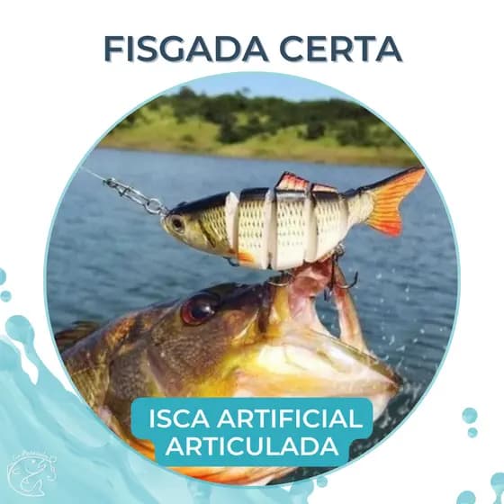 Isca Artificial Articulada 10cm / 15g – 6 Segmentos Realista Reforçada 3D - Tucunaré Traíra Dourado Lambari