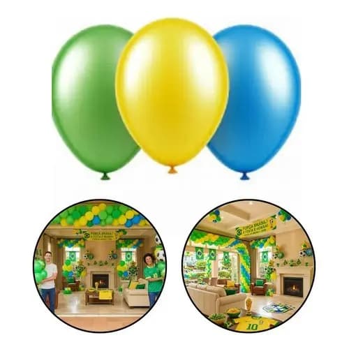 60 Balões Verde Amarelo Azul N6,5 Festa Bexiga Copa Decor Verde/amarelo/azul